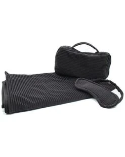 Travel Wrap/Throw, Eyemask And Zipper Bag With Handle In Solid Color In Ribbed Stitch Home