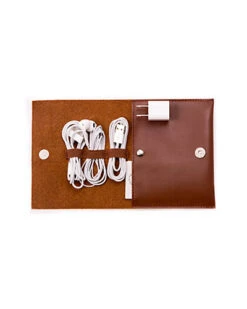 Brown Leatherette Travel Charger Case Home